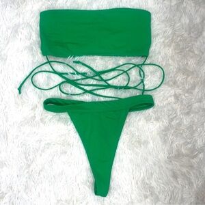 Green Strapless Bikini Set- MissGuided Thong NWOT